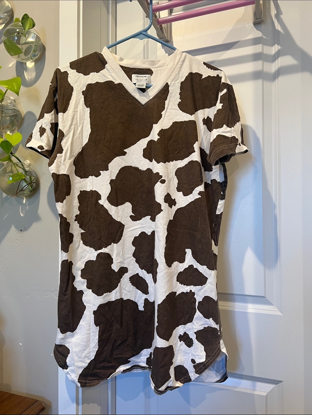 Preview Collection Brown & White Cow Print V-Neck Tee Dress